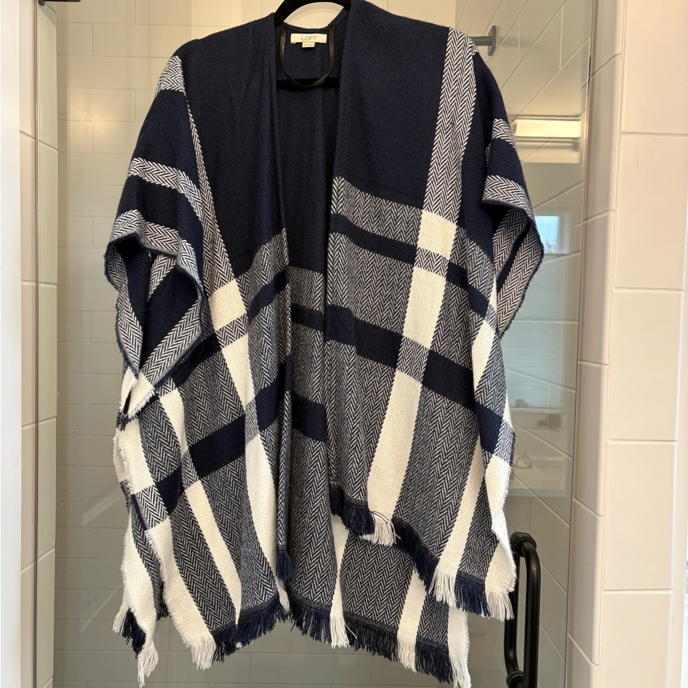 LOFT Blue Textured Knit Poncho